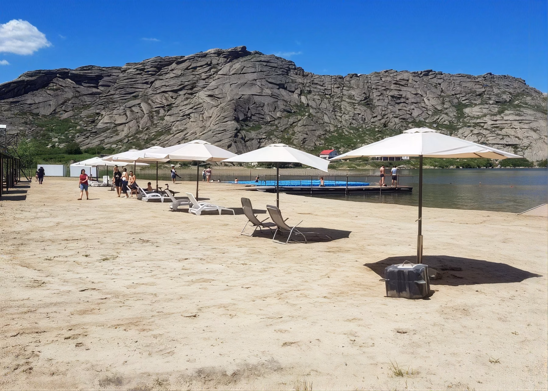 Beach umbrellas at Lake Alakol